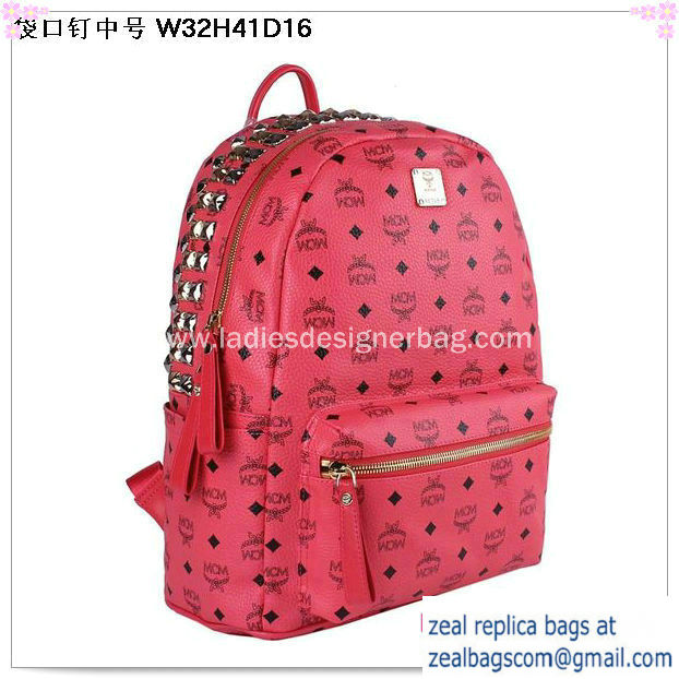 High Quality Replica MCM Medium Top Studs Backpack MC4232 Red - Click Image to Close